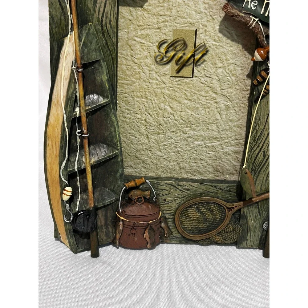 Rustic Fishing Theme Picture Frame Sit and Tell a Whopper Resin Lodge Decor 4x6